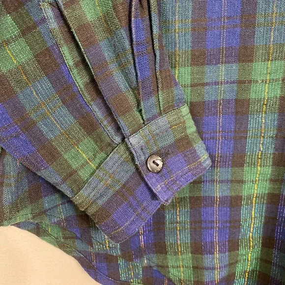Vtg Quizz Long Sleeve Velvet Collar Plaid Button Down Shirt Women's Small Multi - Picture 7 of 12